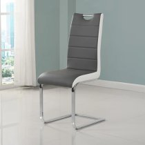 Zanti Glass Dining Table With Grey Base 6 Petra Grey White Chairs