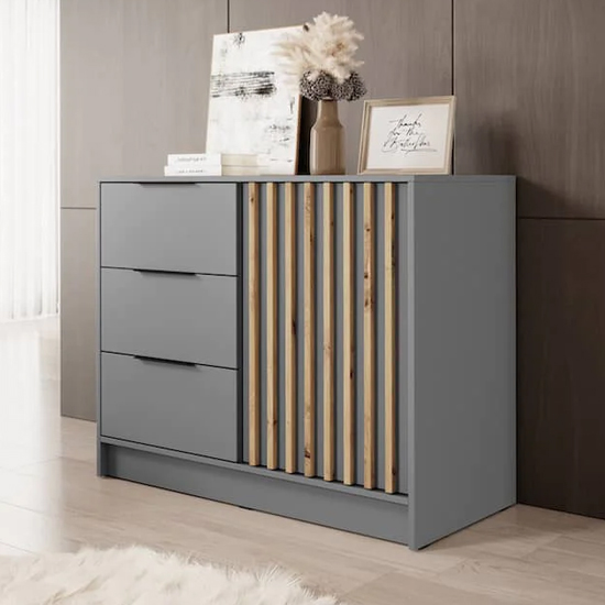 Newport Wooden Sideboard With 1 Door 3 Drawers In Grey