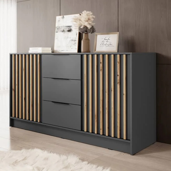 Newport Wooden Sideboard With 2 Doors 3 Drawers In Graphite