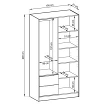 Norco Wooden Wardrobe With 2 Hinged Doors 105cm In Graphite