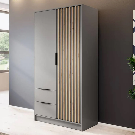 Newport Wooden Wardrobe With 2 Hinged Doors 105cm In Grey