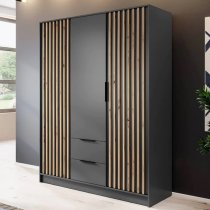 Newport Wooden Wardrobe With 3 Hinged Doors 155cm In Graphite