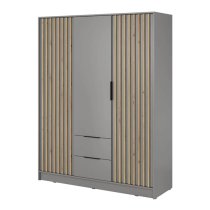 Newport Wooden Wardrobe With 3 Hinged Doors 155cm In Grey