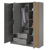 Newport Wooden Wardrobe With 3 Hinged Doors 155cm In Grey