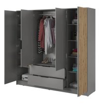 Norco Wooden Wardrobe With 4 Hinged Doors 206cm In Grey