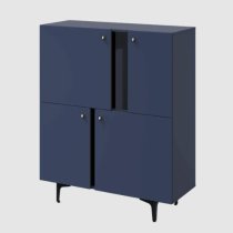 Merill Wooden Highboard With 4 Doors In Navy