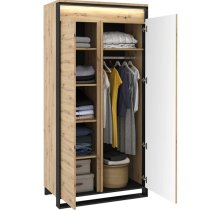 Qesso Wooden Wardrobe With 2 Doors In Artisan Oak And LED