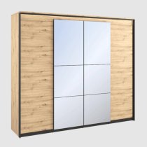 Qesso Mirrored Wardrobe 2 Hinged Doors In Artisan Oak With LED