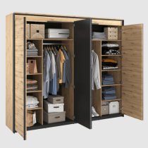 Qesso Mirrored Wardrobe 2 Hinged Doors In Artisan Oak With LED