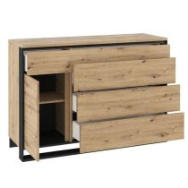 Qesso Wooden Sideboard 1 Door 3 Drawers In Artisan Oak With LED