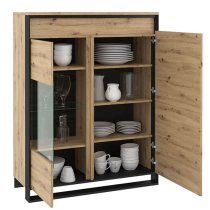 Qesso Wooden Display Cabinet 2 Doors In Artisan Oak With LED