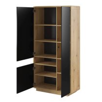 Altea Wooden Display Cabinet Tall 3 Doors In Torus Oak With LED