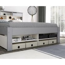 Frisco Wooden Double Bed With Shelves In Grey And White