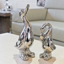 Visalia Ceramic Small Duck With Boots Sculpture In Silver