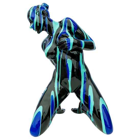 Amorous Kneeling Yoga Lady Sculpture In Black and Blue