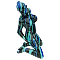 Amorous Kneeling Yoga Lady Sculpture In Black and Blue