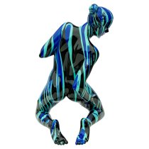 Amorous Kneeling Yoga Lady Sculpture In Black and Blue