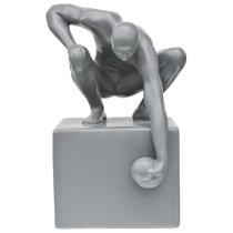 Visalia Ceramic World In His Hand Sculpture In Grey