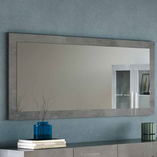 Breta Wall Mirror Rectangular Large In Grey High Gloss Frame