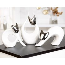 Regina Ceramics Cat Mona Sculpture In White And Silver