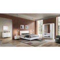 Geneva High Gloss King Size Bed In White And Gold With LED