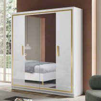 Geneva High Gloss Mirrored Wardrobe 4 Doors In White And Gold