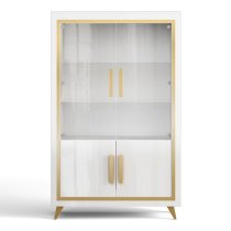 Geneva Gloss Display Cabinet 2 Doors In White And Gold With LED