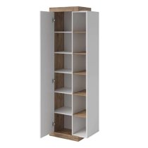 Sanur High Gloss Storage Cabinet Tall In White And Sandal Oak