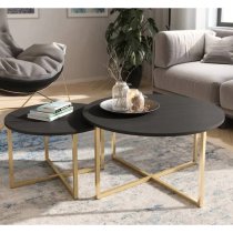 Pavia Wooden Coffee Table Round Large In Black Portland Ash