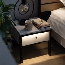 Genoa Wooden Bedside Cabinet With 1 Drawer In Grey And LED