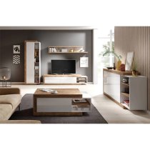 Sanur High Gloss Sideboard 3 Doors In White And Sandal Oak