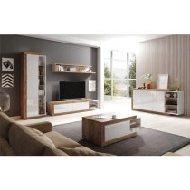 Sanur High Gloss Sideboard Wide 3 Doors In White And Sandal Oak