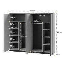 Genoa Mirrored Wardrobe With 4 Doors In Grey And LED