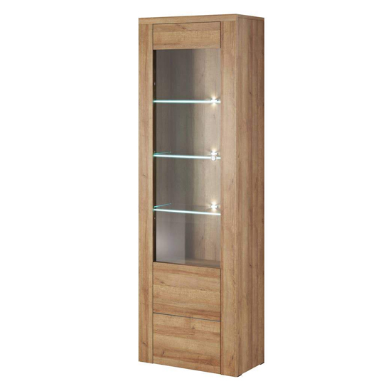 Leon Wooden Display Cabinet Tall With 1 Doors In Riviera Oak