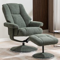 Dollis Fabric Swivel Recliner Chair And Stool In Chacha Fern