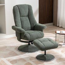 Dollis Fabric Swivel Recliner Chair And Stool In Chacha Fern