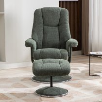 Dollis Fabric Swivel Recliner Chair And Stool In Chacha Fern