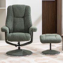 Dollis Fabric Swivel Recliner Chair And Stool In Chacha Fern