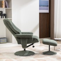 Dollis Fabric Swivel Recliner Chair And Stool In Chacha Fern