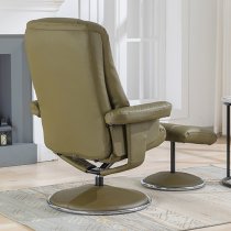 Dollis Leather Match Swivel Recliner Chair And Stool In Green