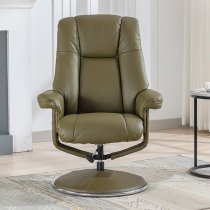 Dollis Leather Match Swivel Recliner Chair And Stool In Green