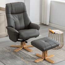 Dox Plush Fabric Swivel Recliner Chair And Stool In Cinder