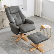 Dox Plush Fabric Swivel Recliner Chair And Stool In Cinder