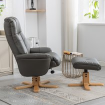 Dox Plush Fabric Swivel Recliner Chair And Stool In Cinder