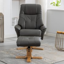 Dox Plush Fabric Swivel Recliner Chair And Stool In Cinder