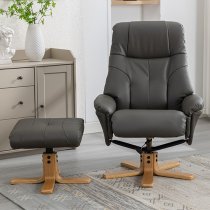 Dox Plush Fabric Swivel Recliner Chair And Stool In Cinder