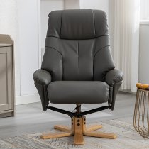 Dox Plush Fabric Swivel Recliner Chair And Stool In Cinder