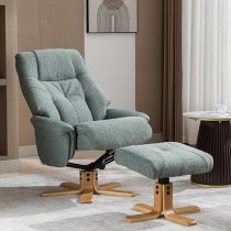 Dox Fabric Swivel Recliner Chair And Stool In Lisbon Teal