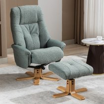 Dox Fabric Swivel Recliner Chair And Stool In Lisbon Teal