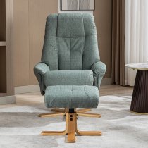 Dox Fabric Swivel Recliner Chair And Stool In Lisbon Teal